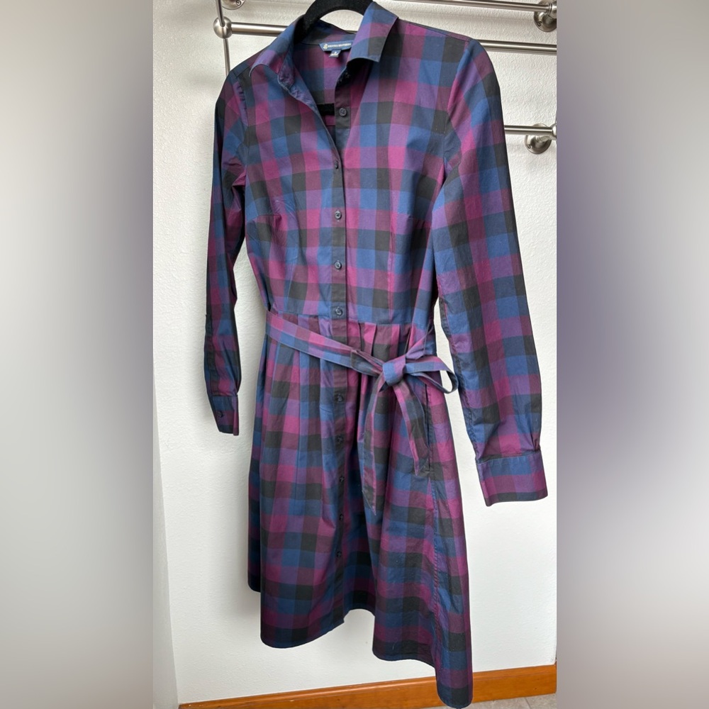 Brooks Brothers‎ Women’s Purple Black Blue Plaid Shirtdress Sz 2